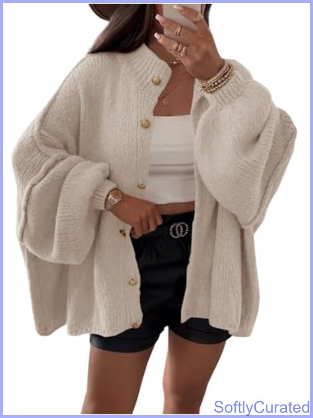 Oversized Button Down Cardigan Long Lantern Sleeve Chunky Knit Fall Sweater